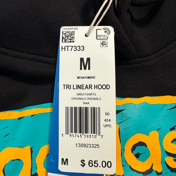 Adidas Men’s Tricolor Linear Logo Long Sleeve Black Medium Hoodie. HT7333. NWT - Picture 4 of 6